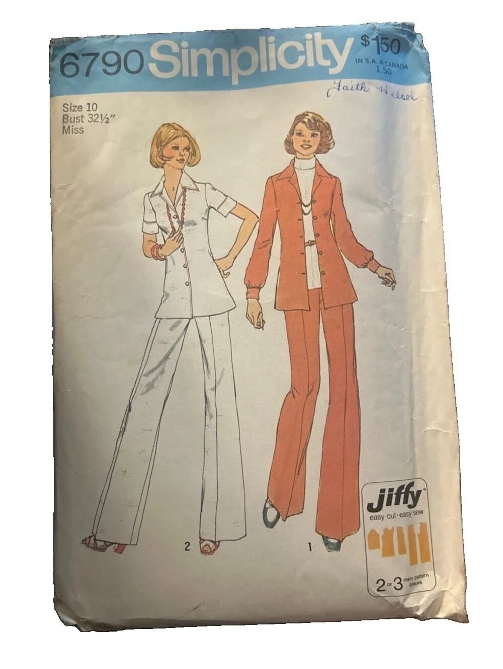 Simplicity 6790 Sewing Pattern Size 10 Bust 32.5 Misses Jiffy Pantsuit Tunic
